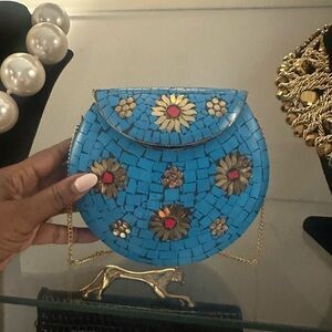 Blue Mosaic Floral Clutch